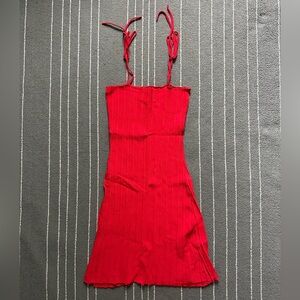 For Love & Lemons Red Ribbed Mini Dress with Tie Straps